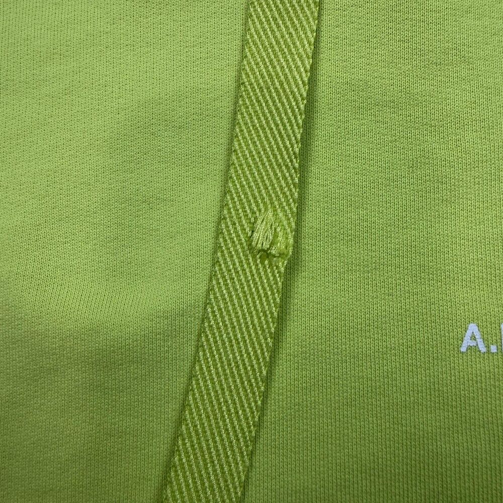 A.P.C. Hoodie Mens Large Lime Green Organic Cotton Logo Fleece Pullover - Picture 3 of 11